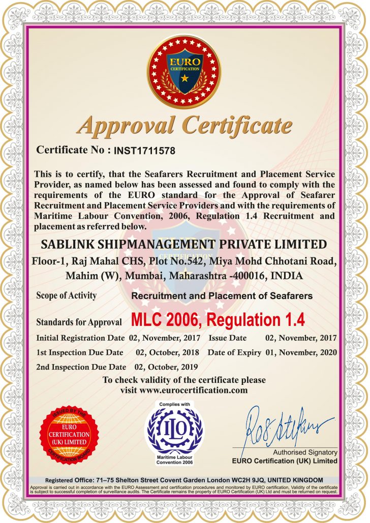 SABLINK Certificate
