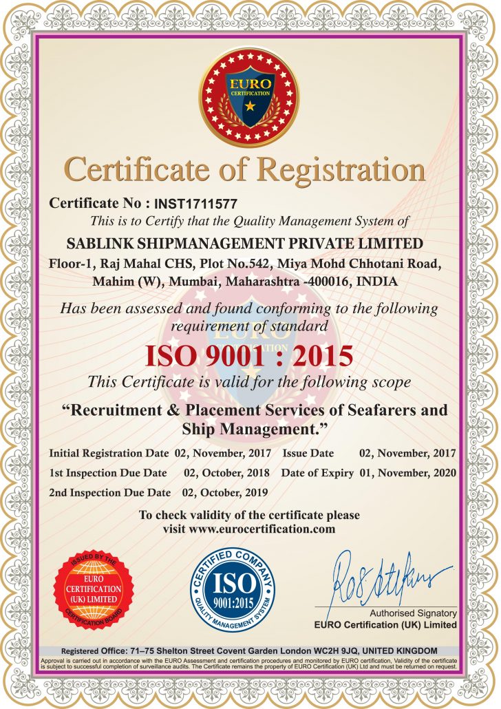 Sablink Registration Certificate